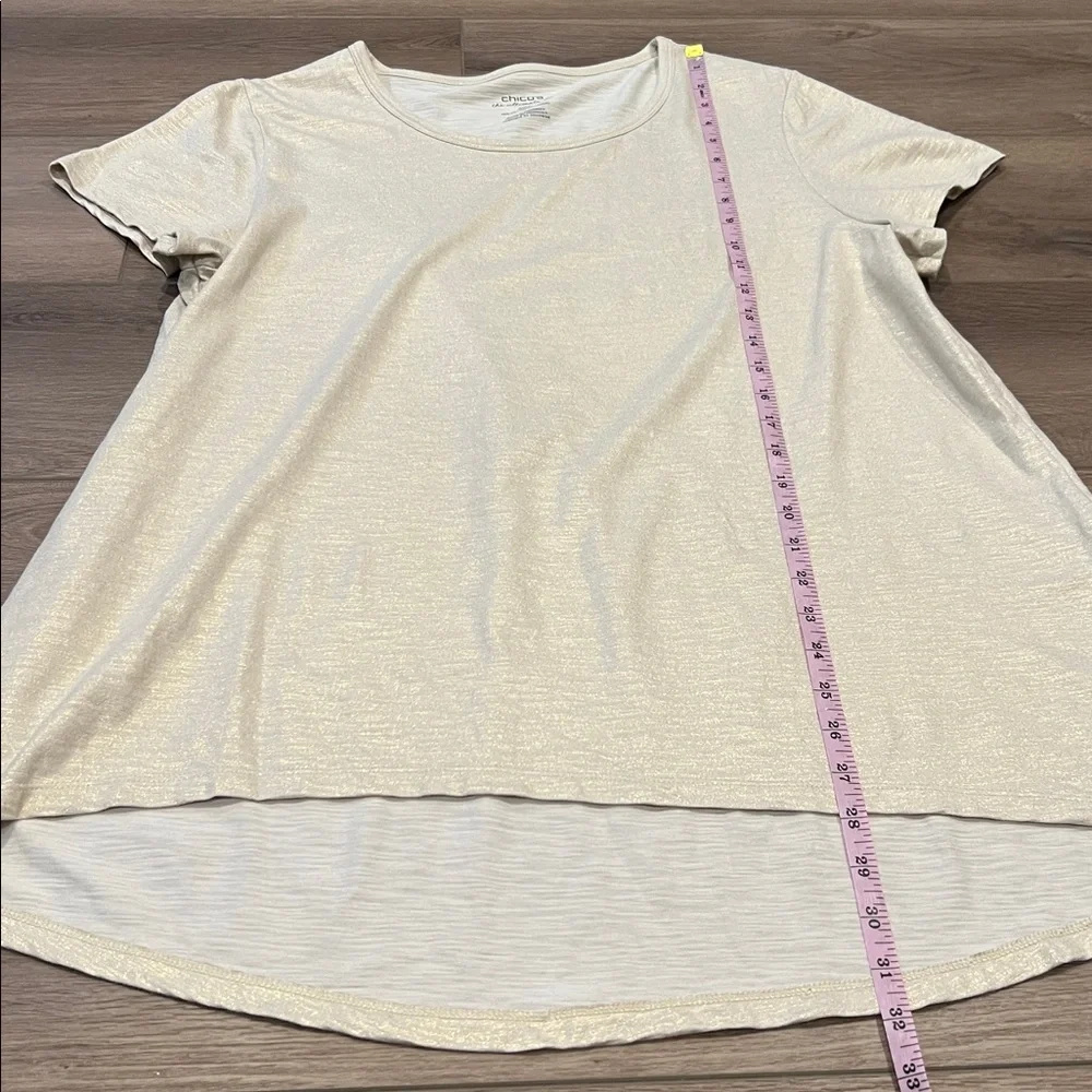 Chico's Shimmery Champagne Gold Short Sleeve High-Low Top Chico’s 3 (US size 16) - Picture 4 of 10
